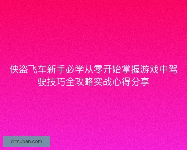 侠盗飞车新手必学从零开始掌握游戏中驾驶技巧全攻略实战心得分享